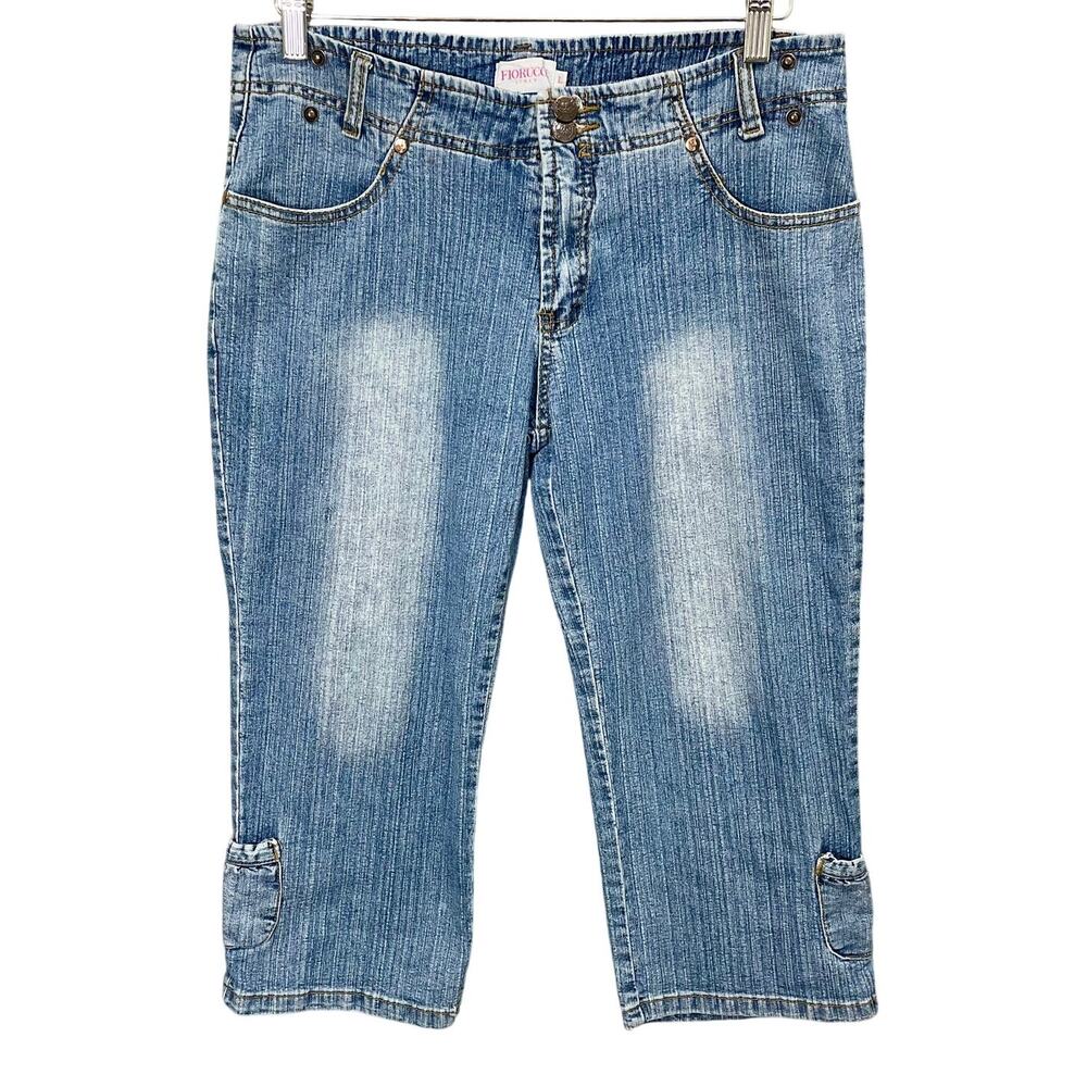 Y2K Fiorucci Safety Jeans Women's Light-Wash Denim Capris Side Pockets 33" Waist